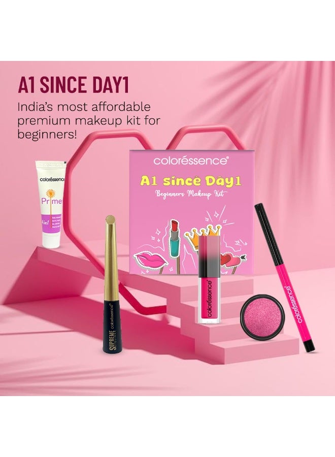 Coloressence A1 Since Day1 Makeup Kit – 4‑in‑1 Primer | Liquid Lip Color | Eye Shadow | Eyeliner & Kajal Pencil – Beginner-Friendly Beauty Kit - Image 2